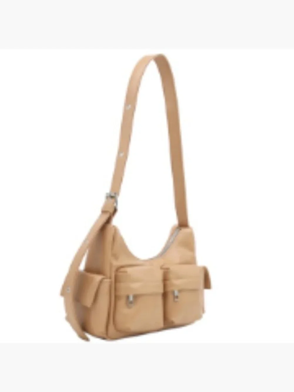 Glossy PU Leather Multi Pocket Shoulder Bag | Faux Leather Hobo